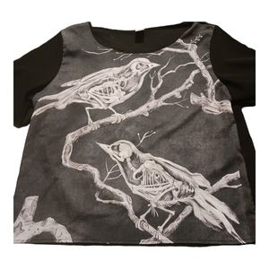 Nevermore Skeletal Undead Perched Crows Black & White Short Sleeve Tee XL
